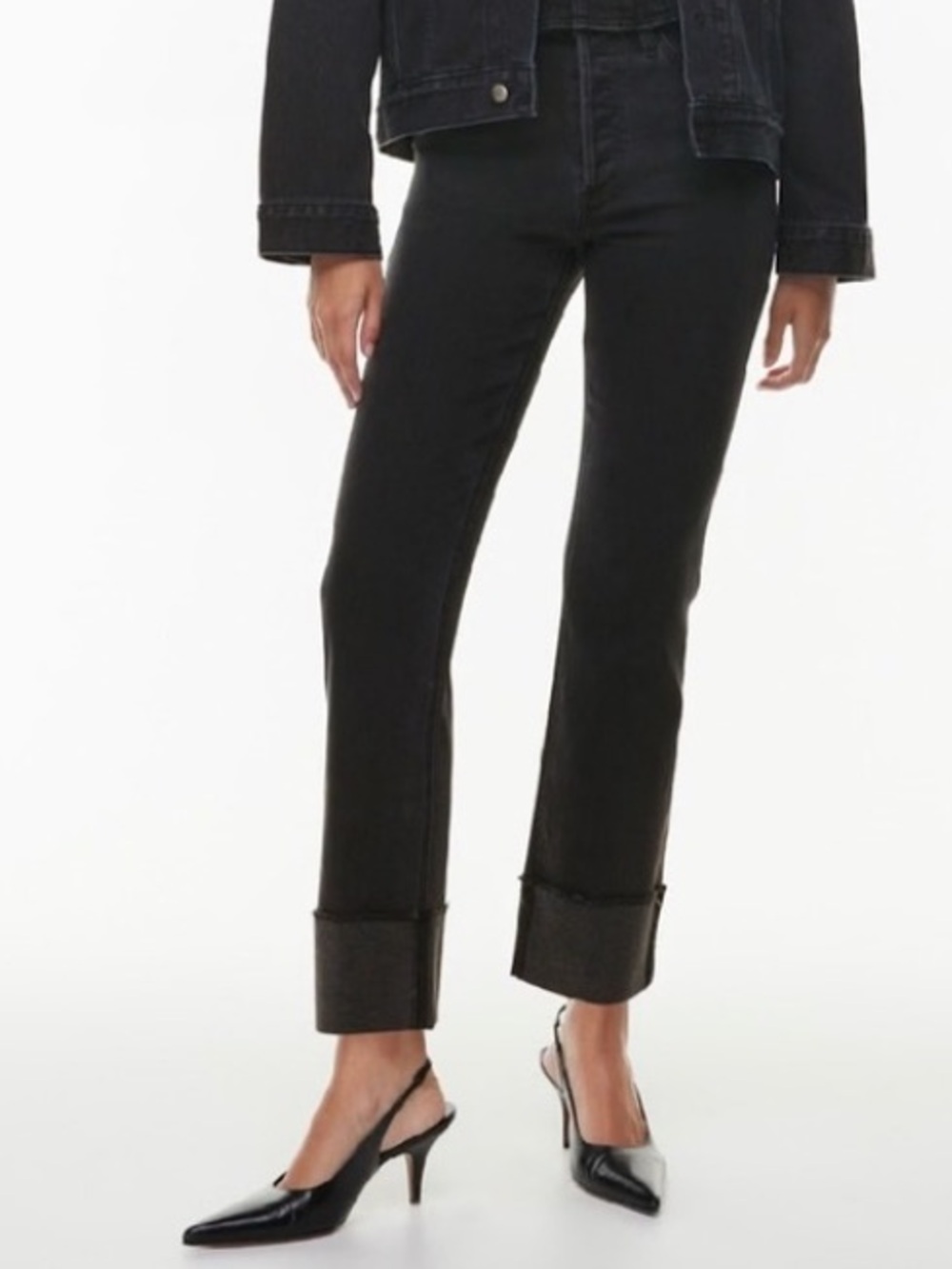 Denim Forum The Arlo Hi-Rise Cuff Jeans – Washed Black | Size 24 Aritzia‎